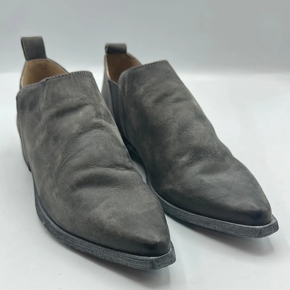 Free‎ People Sz 38 /US 7 1/2 Brixton Gray Leather Slip-On Shoes NEW